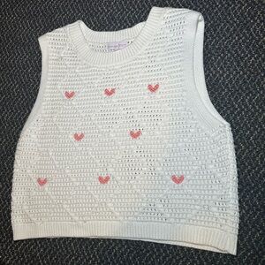 White Knit Sleeveless vest with Pink Hearts